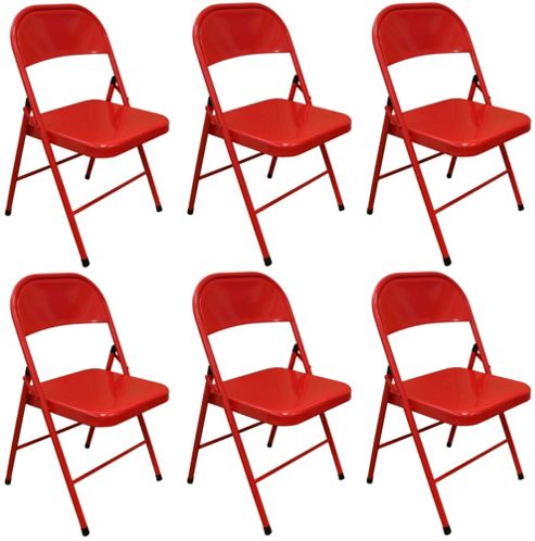 Image of Pack Of 6 Chairs - Red Metal Folding Office, Computer, Desk Chairs