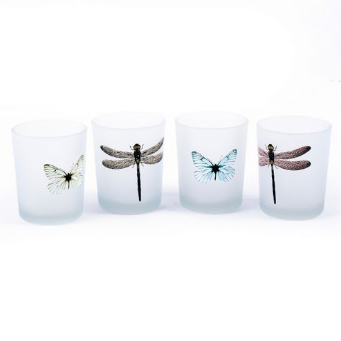 Image of Set Of Four Butterfly & Dragonfly Glass Tealight Holders