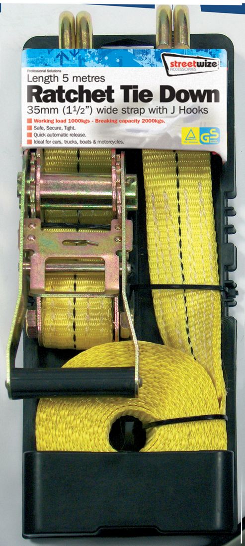 Image of 35mm-5metre Length H/duty Ratchet Tie Down With J Hooks