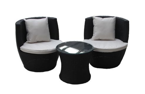 Image of Bentley Garden Rattan Stacking 3 Piece Black Furniture Set