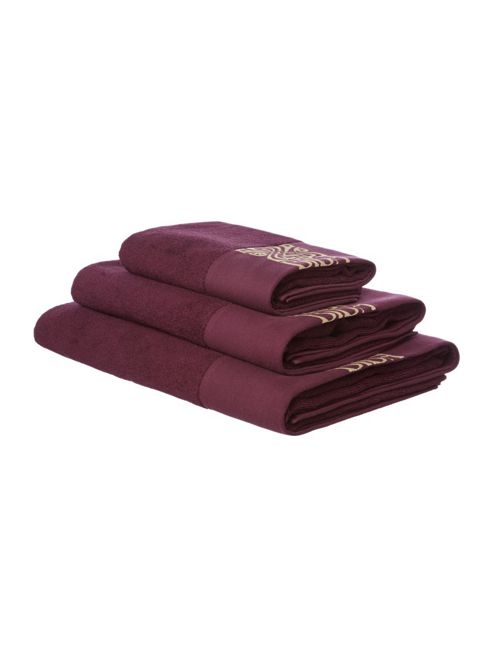 Image of Biba Gold Logo Bath Sheet In Plum And Gold
