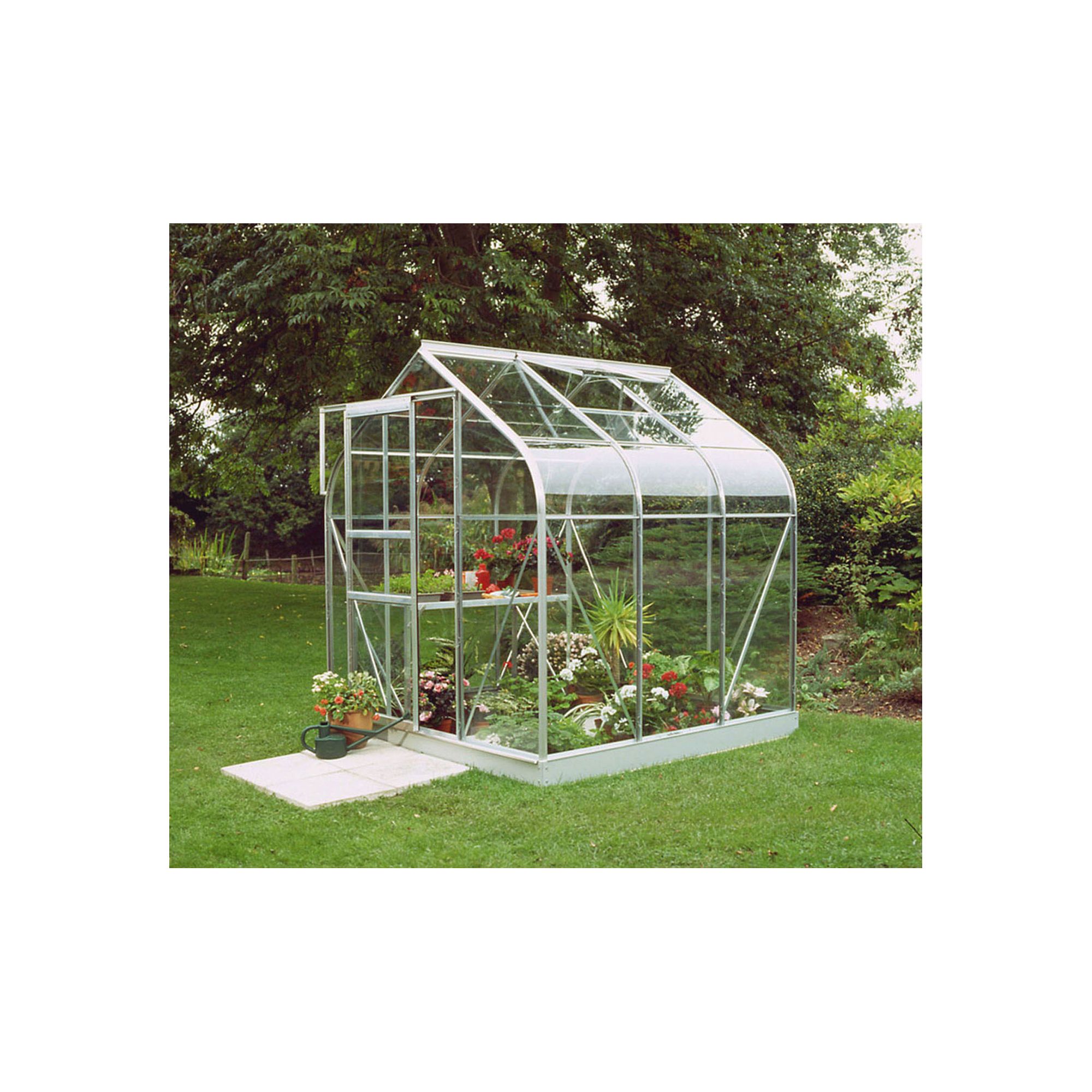 Halls 6x6 Curved Aluminium Greenhouse + Base - Toughened Glass at Tesco Direct