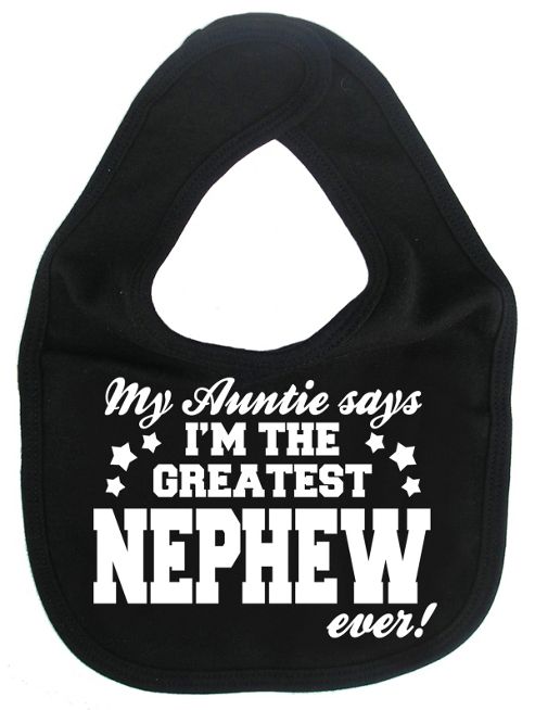 Image of Dirty Fingers, Auntie Says Greatest Nephew Ever, Baby Feeding Bib, Black