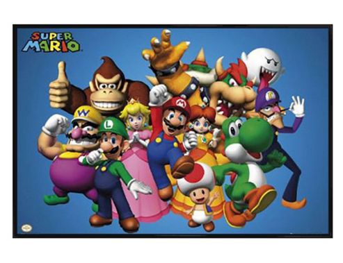 Image of Nintendo Super Mario Gloss Black Framed Mario And Cast Poster