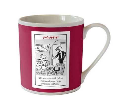 Image of Matt (the Telegraph) Red Cartoon Mug, Retirement, Senior Moment