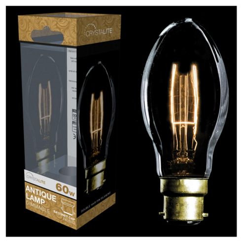 Image of 60w - Crystalite - Antique - Ed54 Elliptical - Bc - Clear - Double Hair Pin Filament - 1 Pk Acetate Box