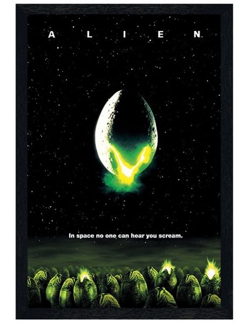 Image of Black Wooden Framed Alien In Space No One Can Hear You Scream Poster