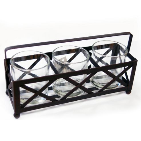 Image of Raft - Metal + Glass 3 Tea Light / Candle Holder - Black