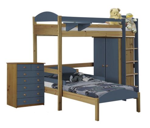 Image of Maximus L Shape High Sleeper Set 2 Antique With Blue Details