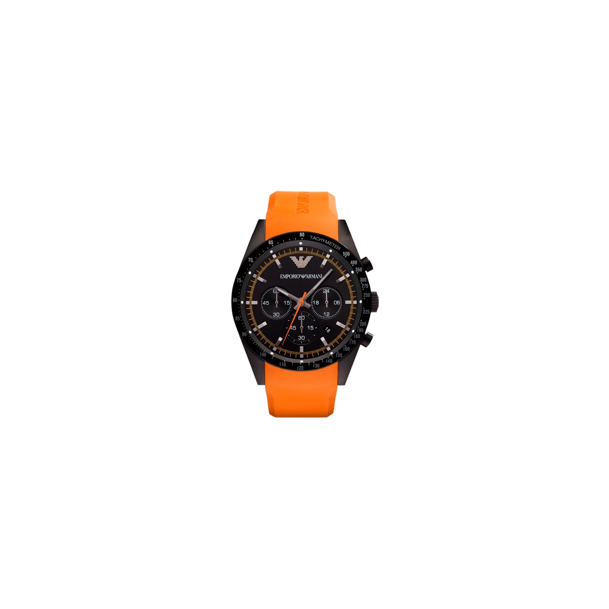 Emporio Armani Gents Chronograph Orange Rubber Strap Watch AR5987 at Tesco Direct