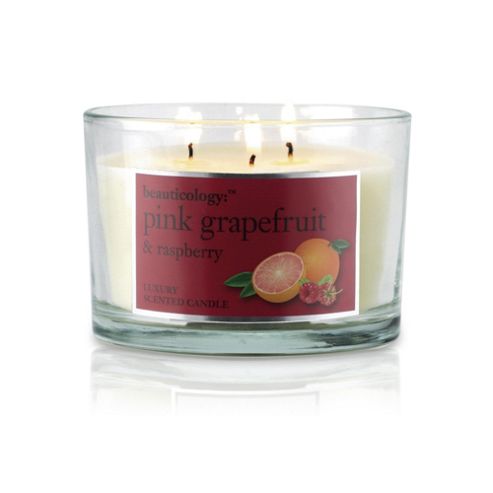 Image of Baylis And Harding Beauticology 3 Wick Candle, Pink Grapefruit And Raspberry