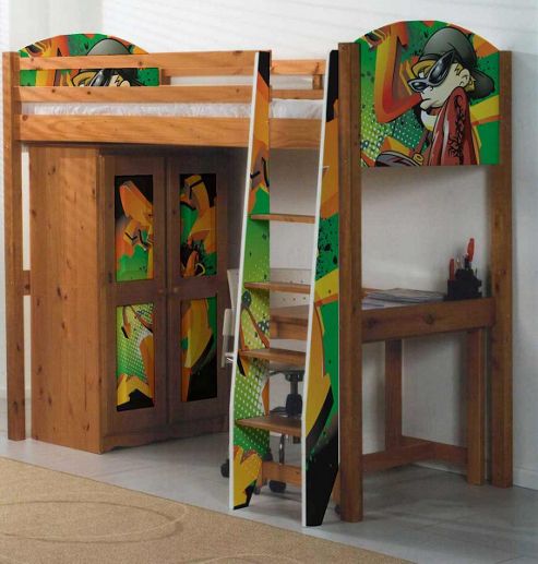 Image of Boys Pine Highsleeper Bed With Graffiti Design