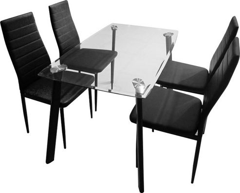 Image of Abbey Dining Set - Clear Glass Table With 4 Black Chairs