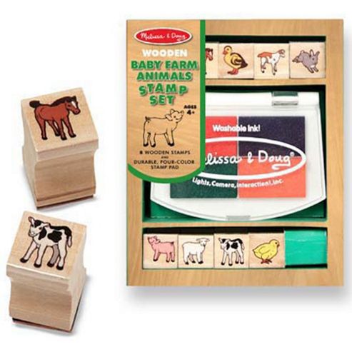 Image of Wooden Baby Farm Animal Stamp Set - Melissa & Doug