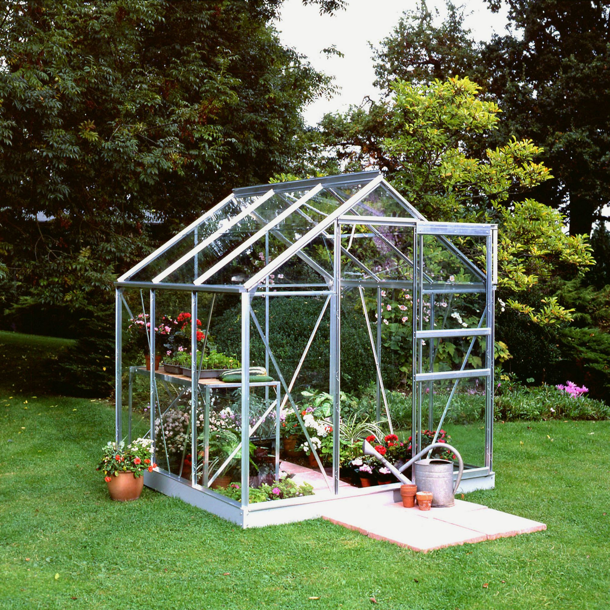 Halls 6X6 Popular Aluminium Greenhouse + Base - Horticultural Glass at Tesco Direct