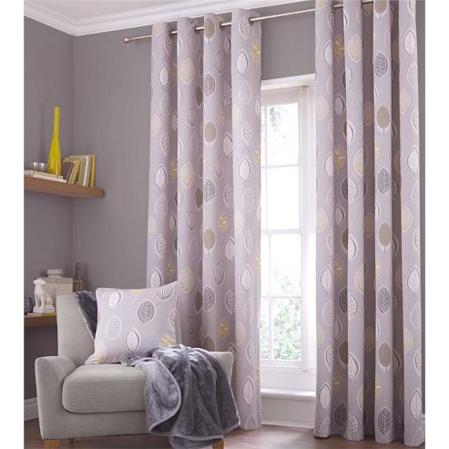 Image of Catherine Lansfield Home Cotton Rich Skandi Leaves Grey Curtains 46x72