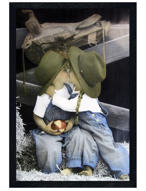 Image of Karen Dvorak Black Wooden Framed Young Cowboy Love Poster