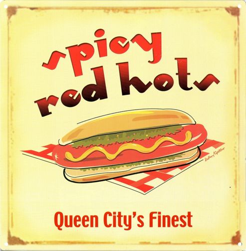 Image of Queen City's Finest Spicy Red Hots Tin Sign