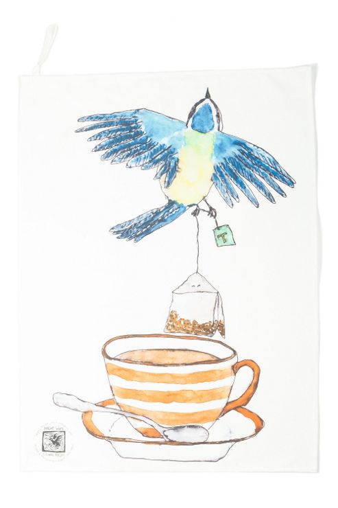 Image of Mellor Ware Tea Towel, Bird With Tea Bag Design