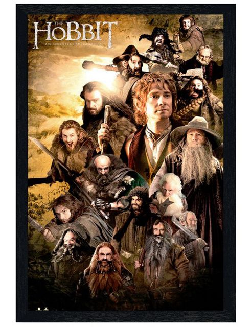 Image of The Hobbit Black Wooden Framed Character Collage Poster