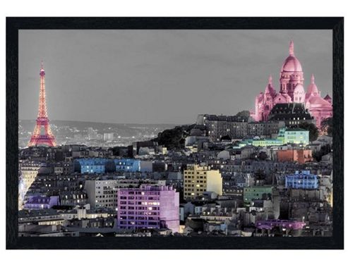 Image of Paris Black Wooden Framed Parisian Landmarks In Colour Poster