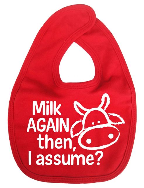 Image of Dirty Fingers Milk Again Then I Assume? Baby Bib Red