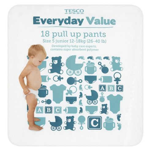 Image of Tesco Everyday Value Pull Up Pants - Size 5 - Junior - 18 Pack