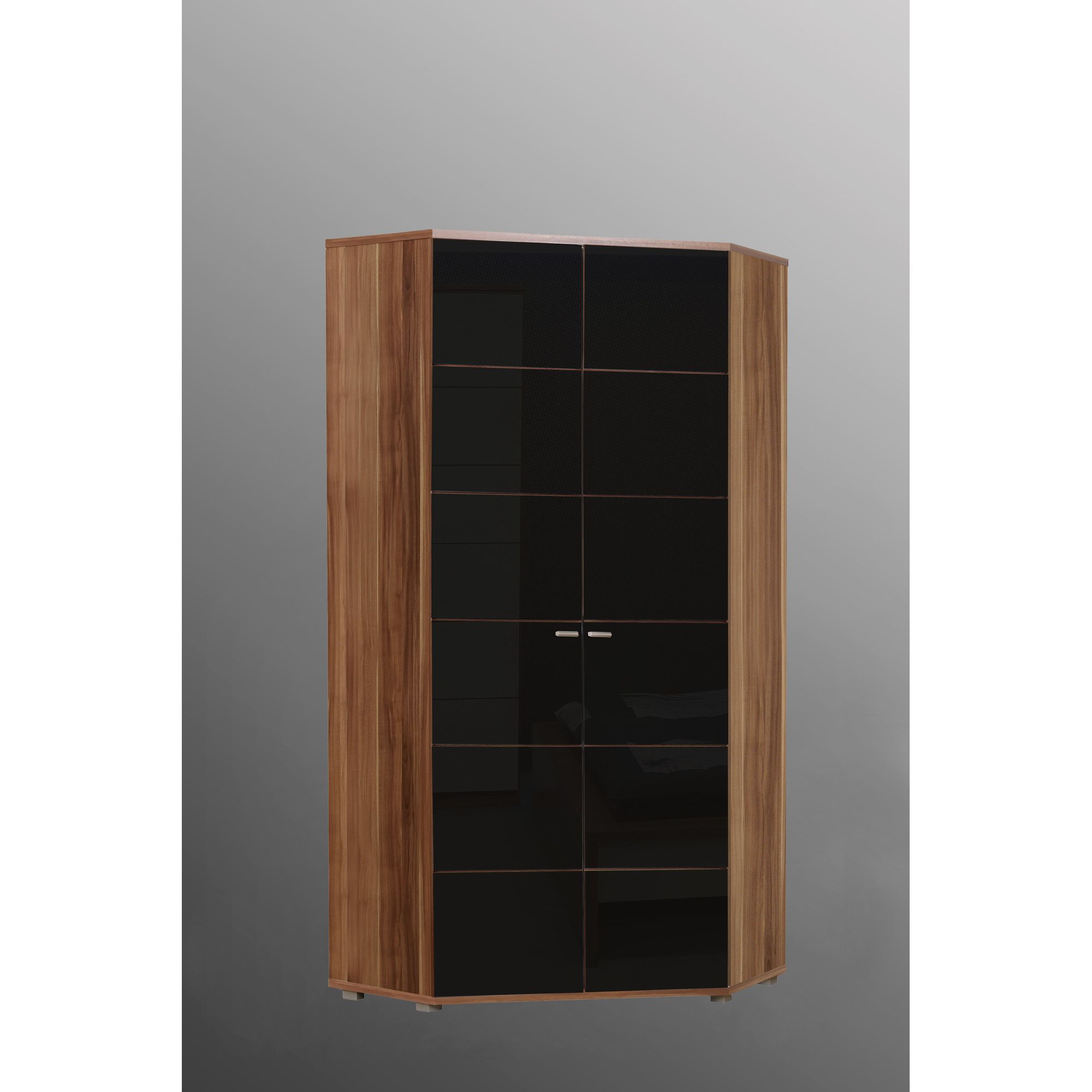 Ideal Furniture Anemone Corner Wardrobe - Walnut with Black Gloss at Tesco Direct