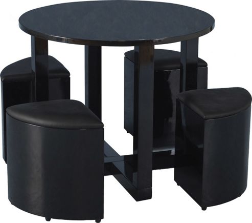 Image of Home Essence Boston Stowaway 4 Chair Dining Set - Black Gloss