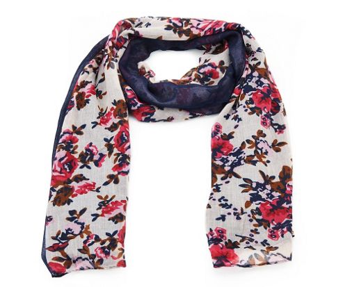 Image of Navy And Pink Vintage Rose Print Lightweight Scarf