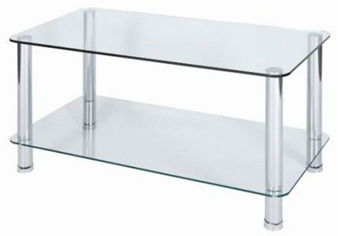 Image of Levv Clear Glass Coffee Table With Chrome Legs