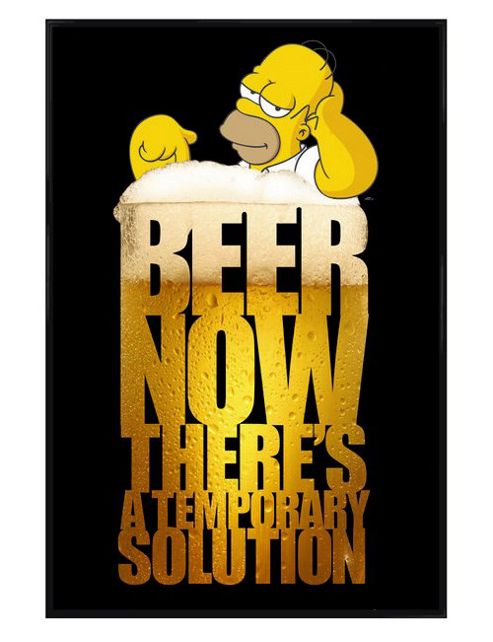 Image of The Simpsons Homer Simpson Gloss Black Framed Beer A Temporary Solution Poster