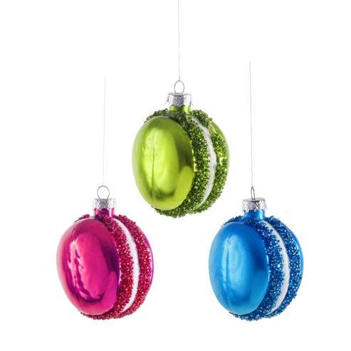Image of Set Of Three Brightly Coloured Macaron Christmas Bauble Decorations
