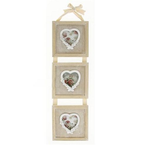 Image of 3 Heart Wall Mounted Photo Frame - Brown / White