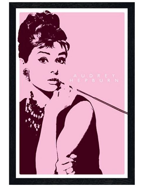 Image of Audrey Hepburn Black Wooden Framed Smoking A Cigarillo Poster