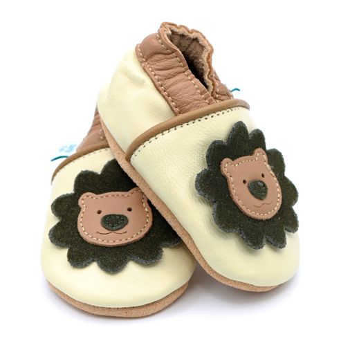 Image of Dotty Fish Soft Leather Baby Shoe - Cream And Brown Lion - Cream