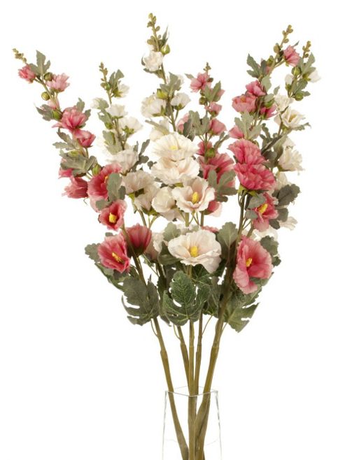 Image of Artificial 103cm Single Stem Hollyhocks X 6 (3 X Cream And Pale Pink And 3 X Pink)