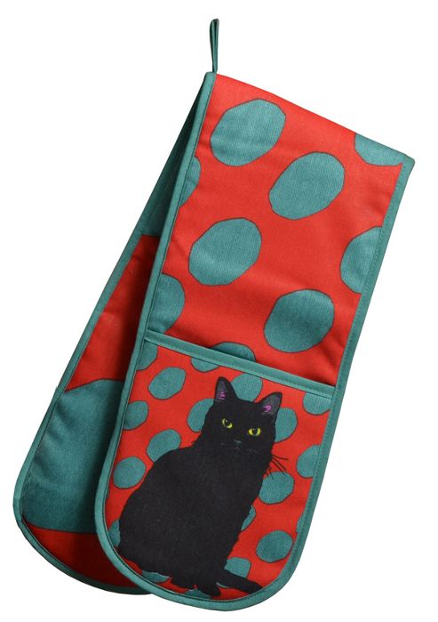 Image of Leslie Gerry Black Cat Design Double Oven Glove
