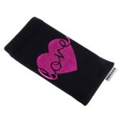 Trendz Fabric Sock for Universal Smartphone Devices - Black Metallic Love Heart