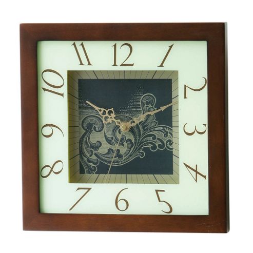Image of Premier Housewares Square Wall Clock Dark Wood Frame