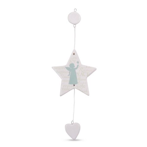 Image of Ceramic Christmas Tree Decoration With Green Angel Silhouette & Text
