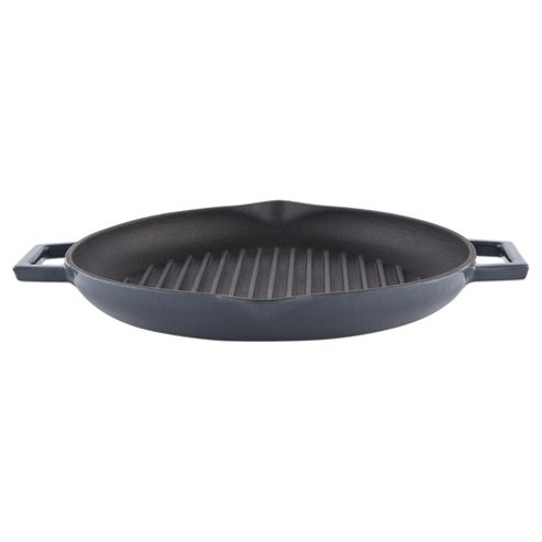Image of Tesco Cast Iron Griddle 34cm With Handles, Charcoal Grey