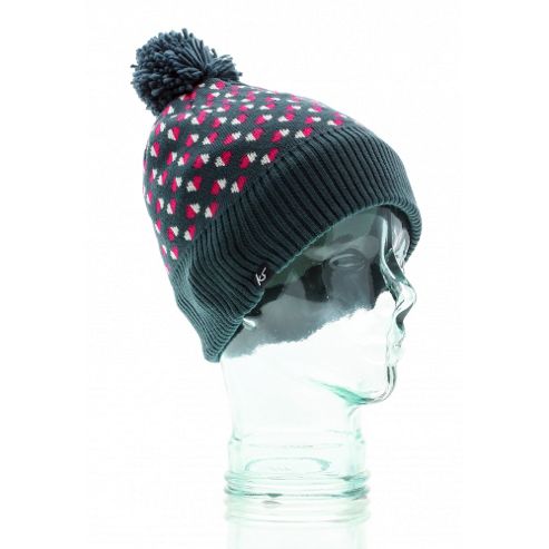 Image of Beanie With Pom Pom Ink And Pink/white Hearts