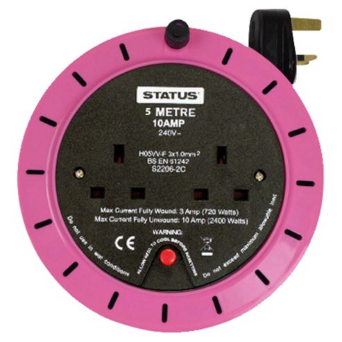 Image of Status 2 Socket 5 Metre Extension Reel - Pink