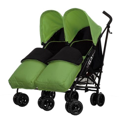 Image of Obaby Apollo Black & Grey Twin Stroller With 2 Lime Footmuffs - Lime