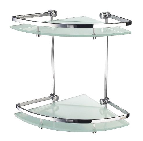 Image of Smedbo Outline Wall Mounted Corner Shelf With 2 Glass Shelves
