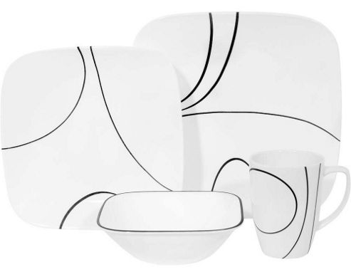 Image of Corelle Square Simple Lines 16 Piece Vitrelle Glass Dinnerware Set