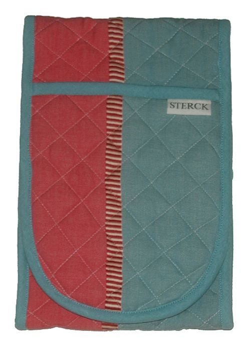 Image of Sterck Zaika Pink & Green Stripe Double Oven Glove