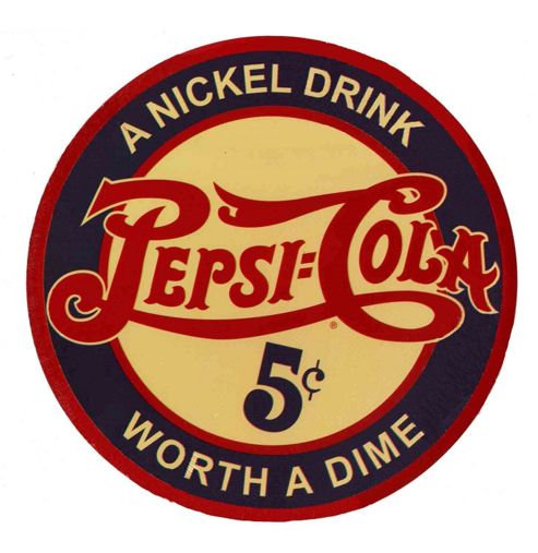 Image of Pepsi-cola Pepsi Cola A Nickel Drink, Worth A Dime! Tin Sign