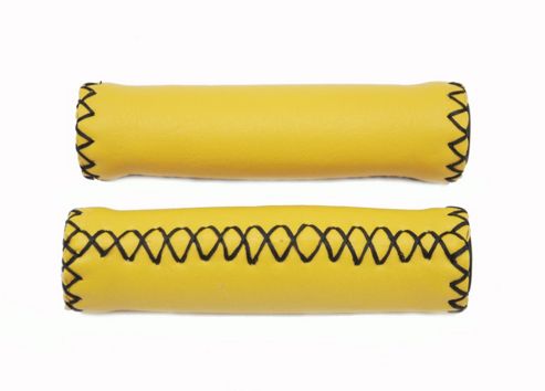 Image of Ultimate Hardware Stitched Leather Effect Handlebar Grips Yellow